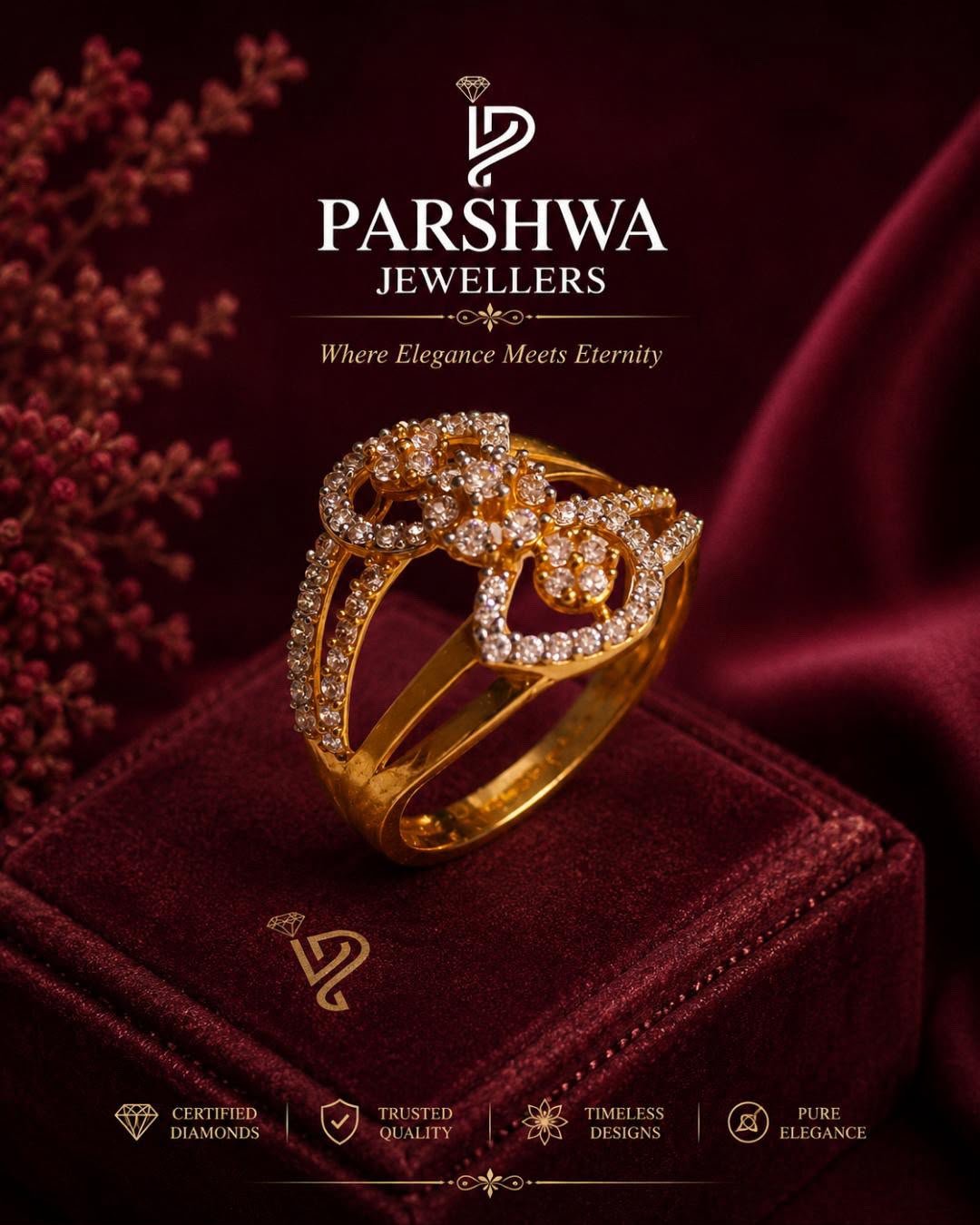 The Parshwa Geometric Open-Frame Diamond Ring