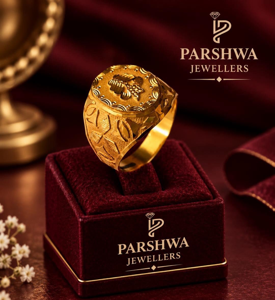 The Parshwa Antique Floral Carved Gold Signet Ring