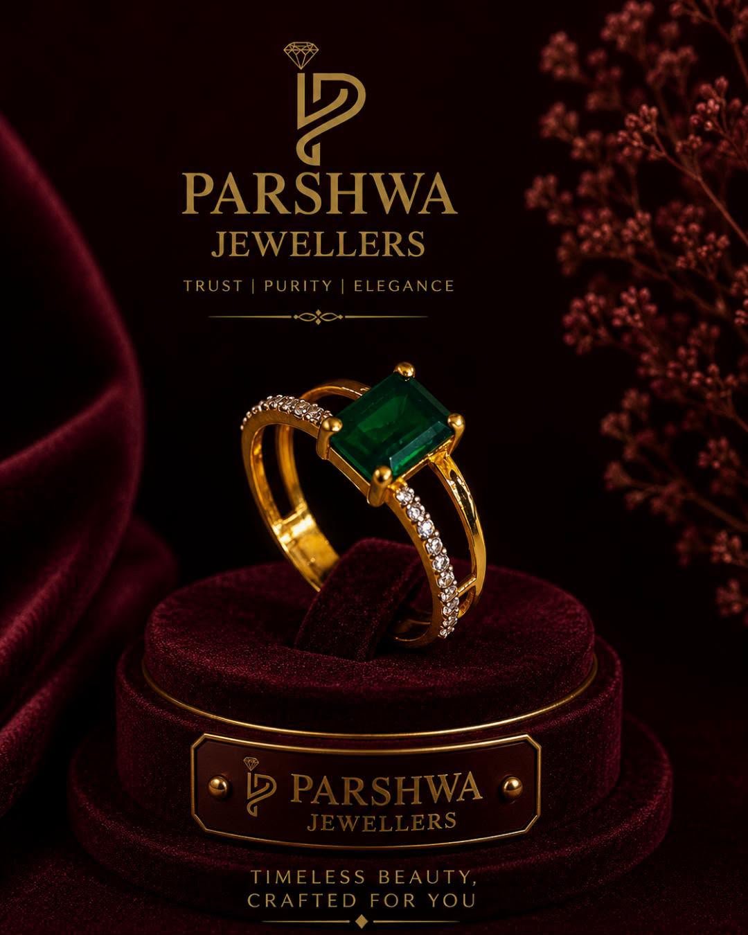 The Parshwa Emerald & Diamond Split-Shank Ring