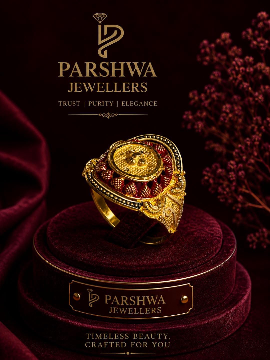 The Parshwa Antique Red Enamel & Gold Statement Ring