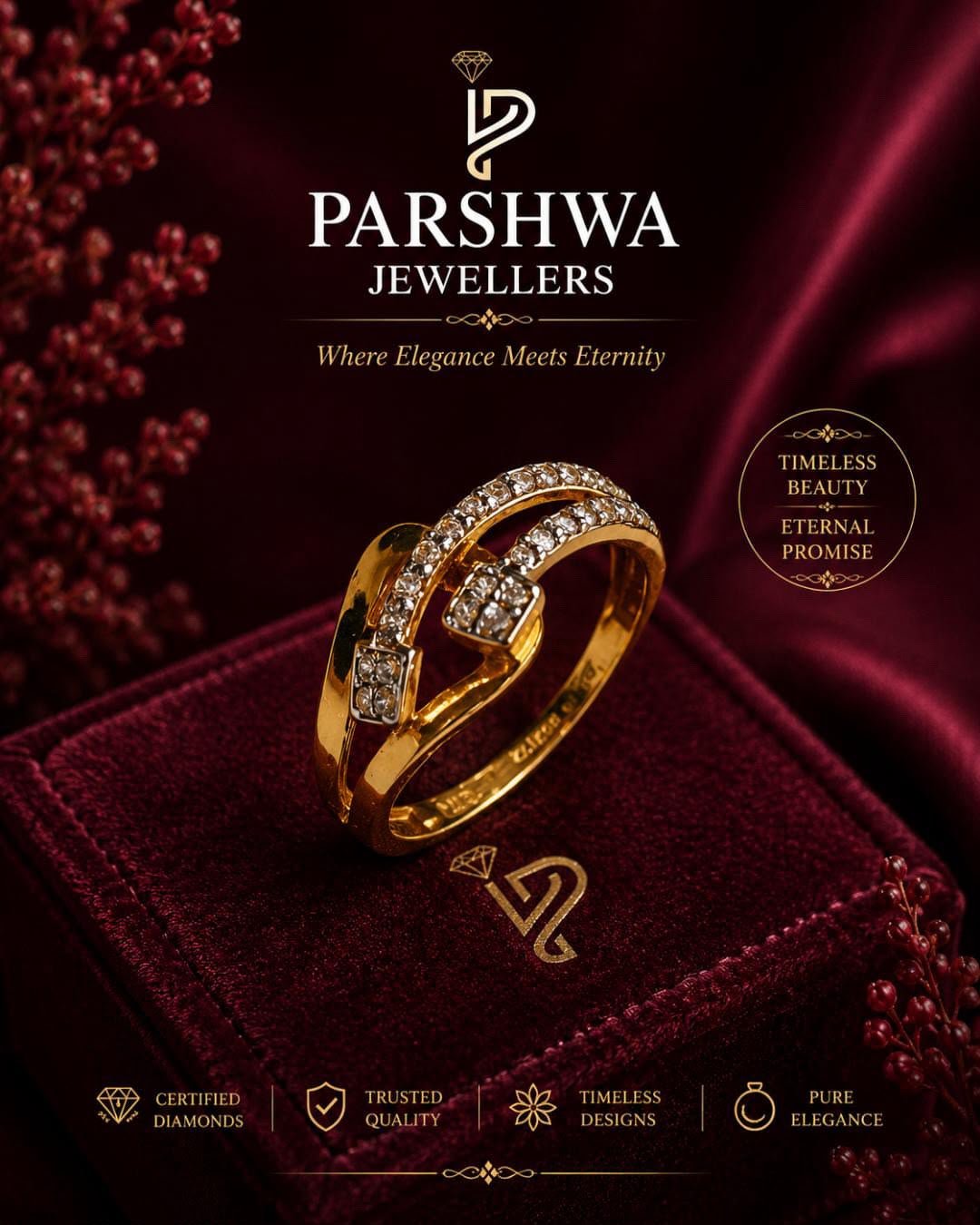The Parshwa Interlocking Diamond Bypass Ring