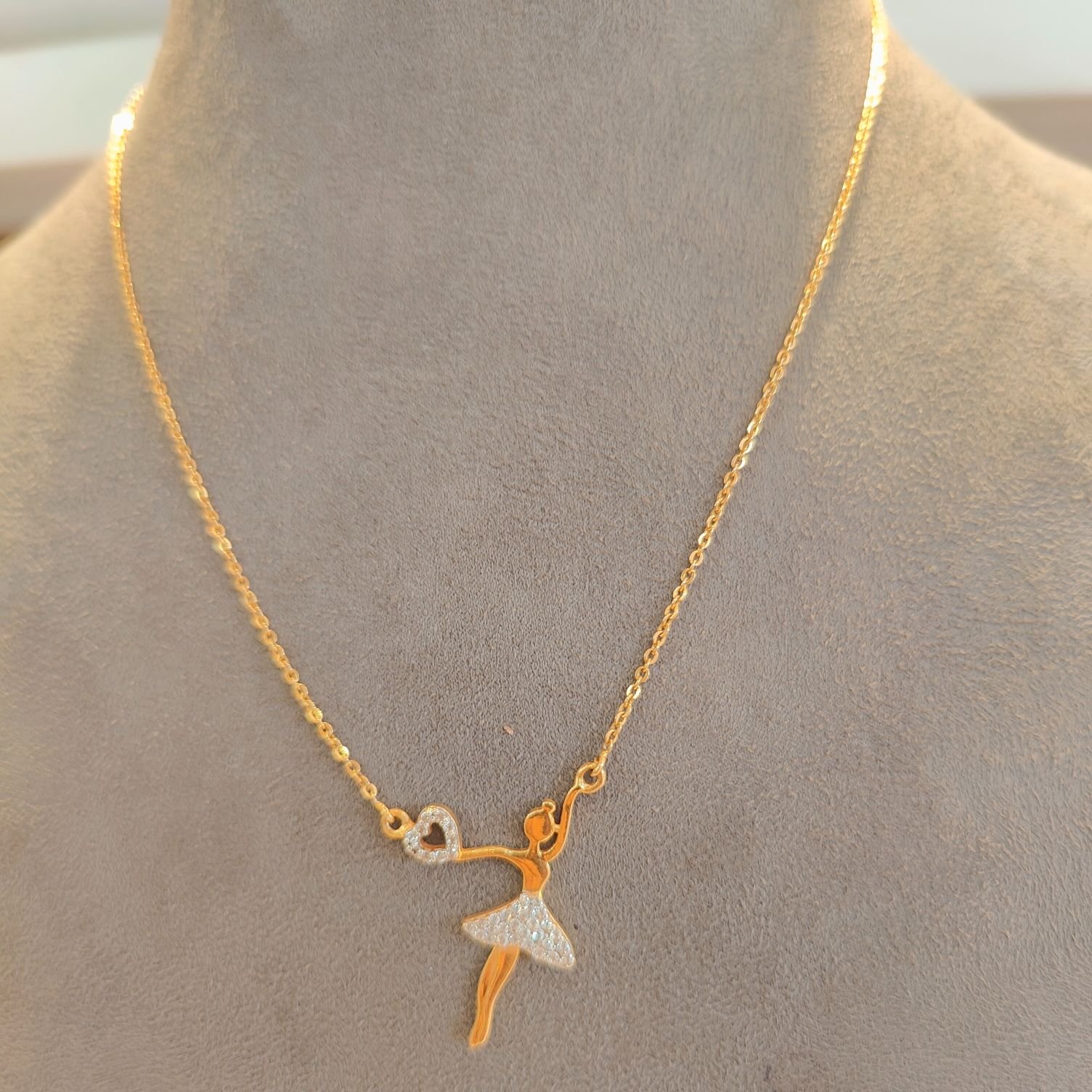 22K Gold Delicate Dancing Girl Pendant Chain